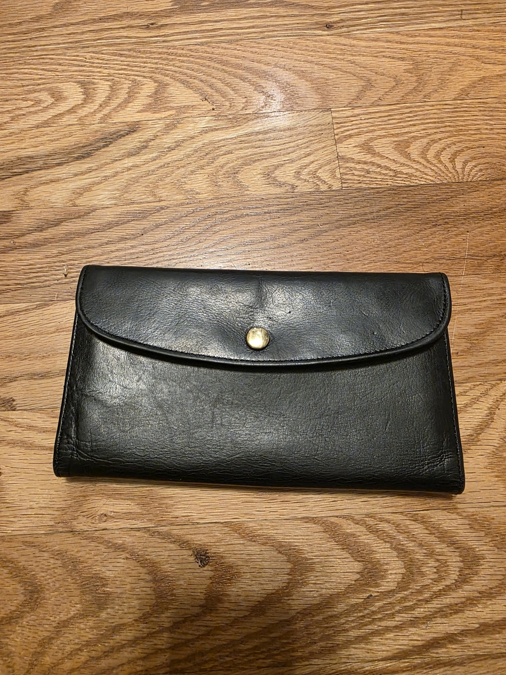 Coach Classic Black Leather Long Wallet with Snap Closure